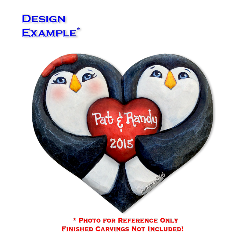 (2-Zr) HEART PENGUIN PAIR Ornament Basswood Blank/Cutout