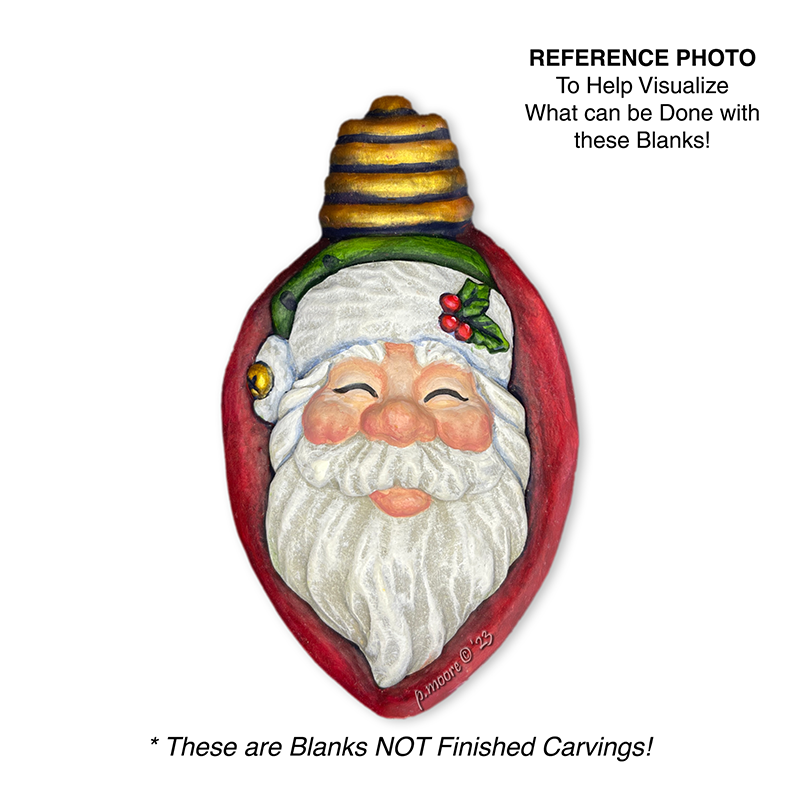 (3-Zz13a) BULB SANTA HAPPY SQUINT Ornament Basswood Blank/Cutout